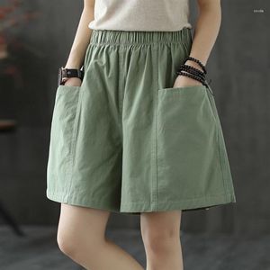 Kvinnors byxor Pocket Shorts Summer Straight Casual Wide-Ben Cotton Loose Overalls Plus Size Elastic midja bär underbyxor