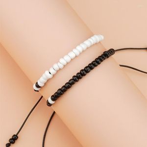 Charm Armbänder Mode Schwarz-Weiß-Reis-Perlen-Armband Wachsfaden Handliebhaber Frauen Schmuck Valentinstag Geschenk