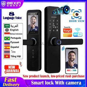 ドアロックTuya VisualWiFi Digital Electronic Smart Fingerprint Door Lock with Biometric Camera Intelligence Cardパスワードキーロック解除HKD230902