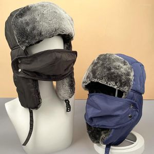 Berets 2023 inverno quente russo bombardeiro chapéu com máscaras à prova de vento capuz piloto soldado boné homens earflap balaclava beanie bonés