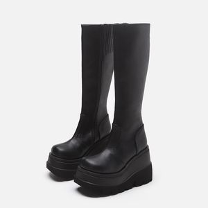 Stiefel Frauen Plattform Schuhe Stiefel Rain Combat Military Short Leder Black New Rock Punk Goth Lolita Clearance Angebote für Mädchenpartyschuhe 35-43