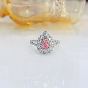 Cluster Ringe YM2023 Feiner Schmuck Echt 18 Karat Gold 0,17 ct Rosa Diamanten Hochzeit Verlobung Weiblich Für Frauen Ring TX
