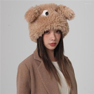 Boinas fofas Olhos longos Olhos de proteção de orelha Caps de outono infantil e inverno espessado Pulllover de pelúcia Lei Feng