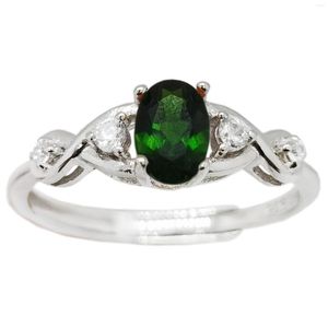 Cluster Rings Forest Green Diopside Ring 0.5ct 4mm 6mm Natural Silver 18K Gold Plating 925 Jewelry