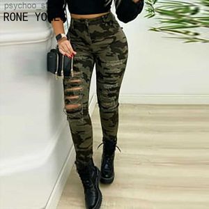 Jeans da donna Donna Casual Camouflage Stampa Frange Orlo ritagliato Jeans Donna Pantaloni Q230901