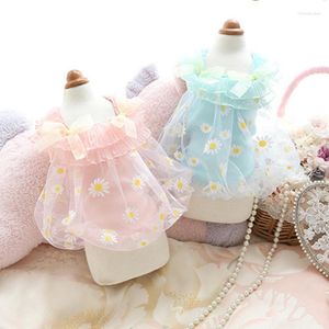 Dog Apparel Pet Clothes Daisy Gauze Fairy Dress For Dogs Clothing Cat Small Bowknot Suspender Summer Girl Chihuahua Products 2023