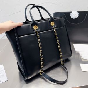 Large Brand Women's Beach Leather Bag One Shoulder Handbag Large Capacity Leather Bag Letter Embossed Black Temperament Versatile Tote bag Size 35 * 29