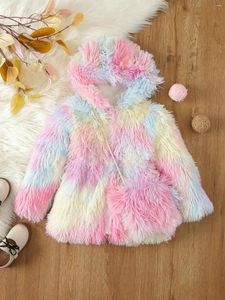 Jaquetas meninas colorido peludo pelúcia engrossado casaco outono inverno crianças estilo ocidental tie-dye solto na moda outerwear