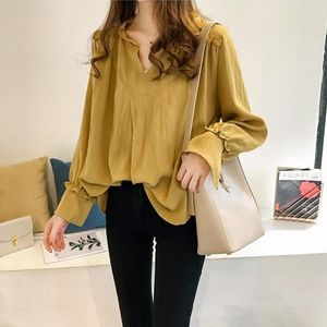 Blusas femininas roupas grandes irmã gorda manga comprida camiseta com decote em v barriga cobrindo topo solto algodão linho de fundo