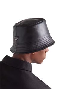 Klassisk läder hink män och kvinnors fiskare svart unisex designer hat p logotyp