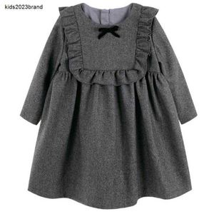 designer Girl Dresses Babby Winter Vinatge Preppy Style Woolen Princess Dress Kids Long Sleeve Ruffles Shiny A-line Dress