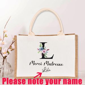 Сумки для покупок Merci на заказ, сумка из мешковины для подружки невесты, девичник, свадебная вечеринка, подарки для девочек, Cadeau Maitresse 230901