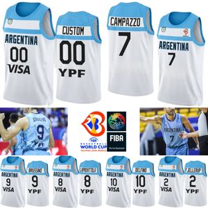 Bedrucktes Argentinien-Basketballtrikot 12 Marcos DELIA Trikot 2023 Weltmeisterschaft 2 Maximo Fjellerup 9 Nicolas Brussino 10 Carlos Delfino 8 Nicolas Laprovittola Blau Weiß