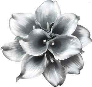 Fiori decorativi D-Seven 20 pezzi Argento Calla Lily Real Touch Fiore artificiale per bouquet da sposa Centrotavola floreale Baby Shower