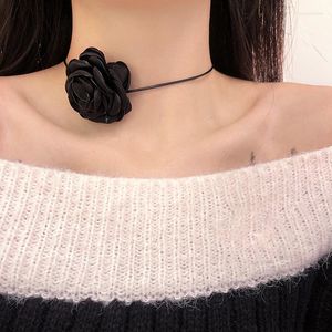 Pendant Necklaces Vintage French Fashion Big Flower Black Necklace Neck Strap Chain Jewelry Wedding Party Birthday Gift