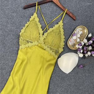 Women's Sleepwear Summer Sexy Strap Top Women Nightgown Lace Floral Trim Lingerie Nightdress Short Rayon Sleepshirts Skirt Bride Inside Home