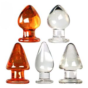 Vibrators 55mm Large Crystal Butt Plug Glass Anal Bead Anus Dilator Gold Transparent Sex Toys for Women Men Couple Game 18 230901