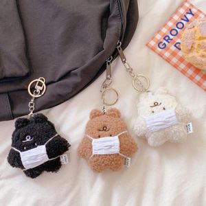 Keychains Trendy Plush Door Car Key Animal For Men Women Keyring Korean Style Cute Keychain Bear With Mask Bag Pendant Jewelry Gifts