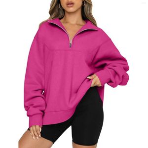 Damen-Kapuzenpullover, halber Reißverschluss, Pullover, Damen, einfarbig, übergroß, Vierteldosen, Old-School-Kapuzenpullover, Flanell-Up-Fitness-Damen