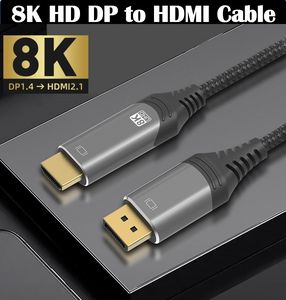 DP 1.4 to HDMI 2.1 Cable 8K 60Hz Audio Video HDR 4K144Hz Aluminum Shell Display port to HDMI Cables for HDTV Box USB C HUB Monitor HD Video DisplayPort Cord Accessories