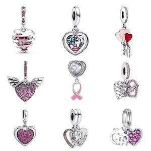 2023 New High Quality Sterling Silver Charm Sincere Love Pink Heart Series Bracelet Beads Pendant