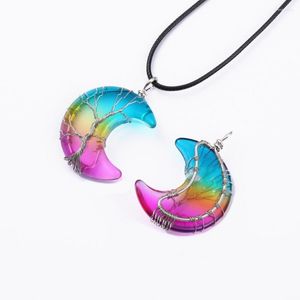 Pendant Necklaces 7 Chakras Tree Of Life Necklace Wire Wrap Crescent Moons Crystal Pendants Chip Quartz Natural Stone Resin Stainless Steel