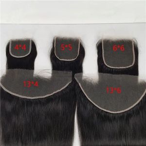 Indian Raw Virgin Human Hair HD 5X5 6X6 7X7 13X4 13X6 Lace Frontal Free Part Swiss Lace Closures Natural Color 12-24inch