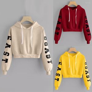 Women's Hoodies Short Casual Drawstring Sweatshirt Letter Printed Hooded Pullover Winter Clothes Women Crop Top Streetwear