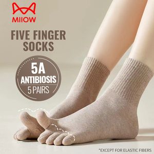 Sexy Socks MiiOW 5Pair Pure Cotton Five Finger socks Set Deodorant Antibacterial Sports Split Toe Sock Solid Color Slimming Stocking 230901