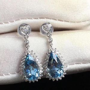 Stud Earrings T1214 Fine Jewelry Pure 18K White Gold Natural Aquamarine Gemstone 2.59ct Diamonds Female's For Women
