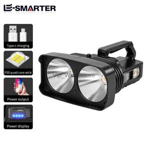 Meşaleler Taşınabilir Çift Kafa El Feneri LED El Taşıyıcı Suppinglight 2*XHP50 Yüksek Parlaklık Açık Mekan Uzun Aralıklı Spot Işığı Kamp Lambası W5123 HKD230902