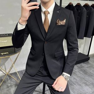 Herrenanzüge High-End-Boutique (Anzug, Weste, Hose), stilvoller und hübscher koreanischer schmaler Anzug, dreiteilig, einfarbig, modisch, Hochzeit