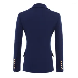 Women's Suits 2023 HIGH QUALITY Fashion Designer Suit Jacket Gold Buttons Navy Blue Double Breasted Blazer Outerwear Size S-5XL