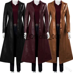 Damen Trenchcoats Jacke Lange Damenbekleidung Streetwear Einfarbig Steampunk Gothic Revers Bikerjacke S-5XL Frau Kunstleder Trenchcoat x0901