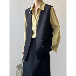 Damenwesten Unterhemd Herbst Koreanische Mode Lose ärmellose Schultern Schwarzer Anzug Weste Lässiger langer Mantel