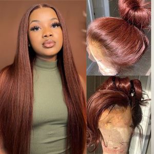 Synthetic Wigs Reddish Brown Straight Lace Front Wigs Human Hair Pre Plucked 13x4 lace frontal wig Dark Red Brown 4x4 Closure Human Hair wig 230901