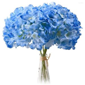 Dekoratif çiçekler açık mavi ortanca ipek başlık paketi 20 tam yapay düğün sapları