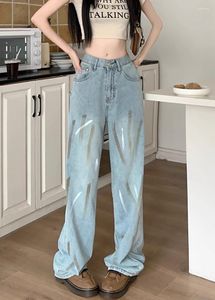 Calças de brim femininas pinturas vintage cintura alta y2k streetwear moda reta jean calças senhoras baggy perna larga denim calças