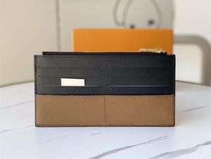 2023 Top Fashion Designer Mens Carteira Luxo Slim Bolsa Bolsas Flor Letras Slim Titulares de Cartão de Crédito de Alta Qualidade Masculino Long Money Clutch Bag com caixa original