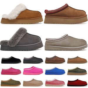 Tasman Terlik Kestane Kürk Slaytlar Koyun Dinini Shearling Sıcak Kadınlar Ultra Mini Platform Bot Slip-On Ayakkabı Süet Konfor Kış Boyutu 36-45