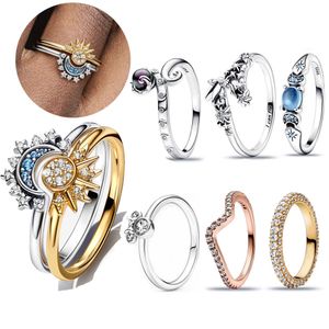 Nya mode bröllopsringar passar pandoras stil s925 silver toppkvalitet designer ring kvinnor lyxsmycken med låda engagemang gåva