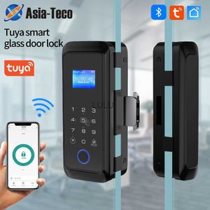 Door Locks Tuya Bluetooth Fingerprint Smart Lock for Office Store Wooden Glass Sliding Door Fingerprint RFID 13.56Mhz Card Password Unlock HKD230902