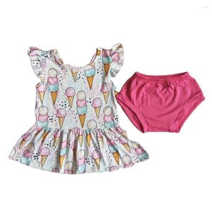 Set di abbigliamento Estate Bambino Completi per bambini Pantaloncini Set Neonate Maniche Gelato Stampa Top Bummies rosa intenso 2023