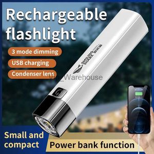 Facklor Mini Strong Light Ficklight Portable Super Bright Liten Hushåll Långt räckvidd utomhus LED LANTERN LAMP Power Bank Torch HKD230902