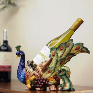 Unique Peacock Ceramic Decorative Wine Bottle Holder Home Decor Wine Display Table Centerpiece for Tabletops Counters