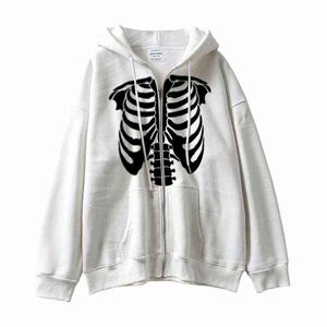 Skeleton Zipper Hoodie Men Women Y2K Harajuku Long Sleeve Sweatshirt Vintage Oversized Hooded Jackets Streetwear Gothic Pullover