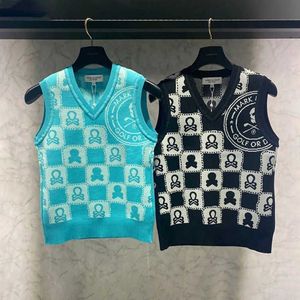 Camisolas masculinas novo outono coreano vestido de golfe feminino esportes versátil vne malha tanque superior impresso cor blo sem mangas j230901