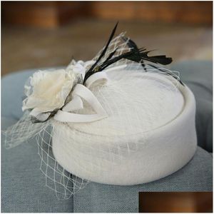 Geizige Krempe Hüte Wolle Fedoras Hut für Frauen Mode Bow-Knot Cap Vintage Elegante Weibliche Marke Weiche Mädchen Chapeu Gaze Formal Drop Deli Dhidq