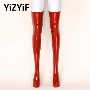 Sexy Sock Latex Tights Stockings Lingerie Wet Look Leather Thigh High Stocking for Pole Dance Night Club Wear 230901