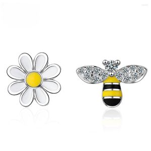 Stud Earrings TKJ Cute Asymmetrical Bee Daisy Zirconia Copper For Women Girls Jewelry Gift